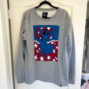 PARRA Gray Sweater Crewneck Sweatshirt Woman Graphic Red, White, and Blue Mens L